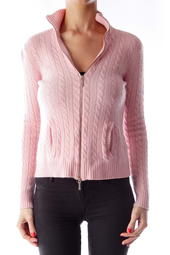 Pink Cable Knit Cardigan