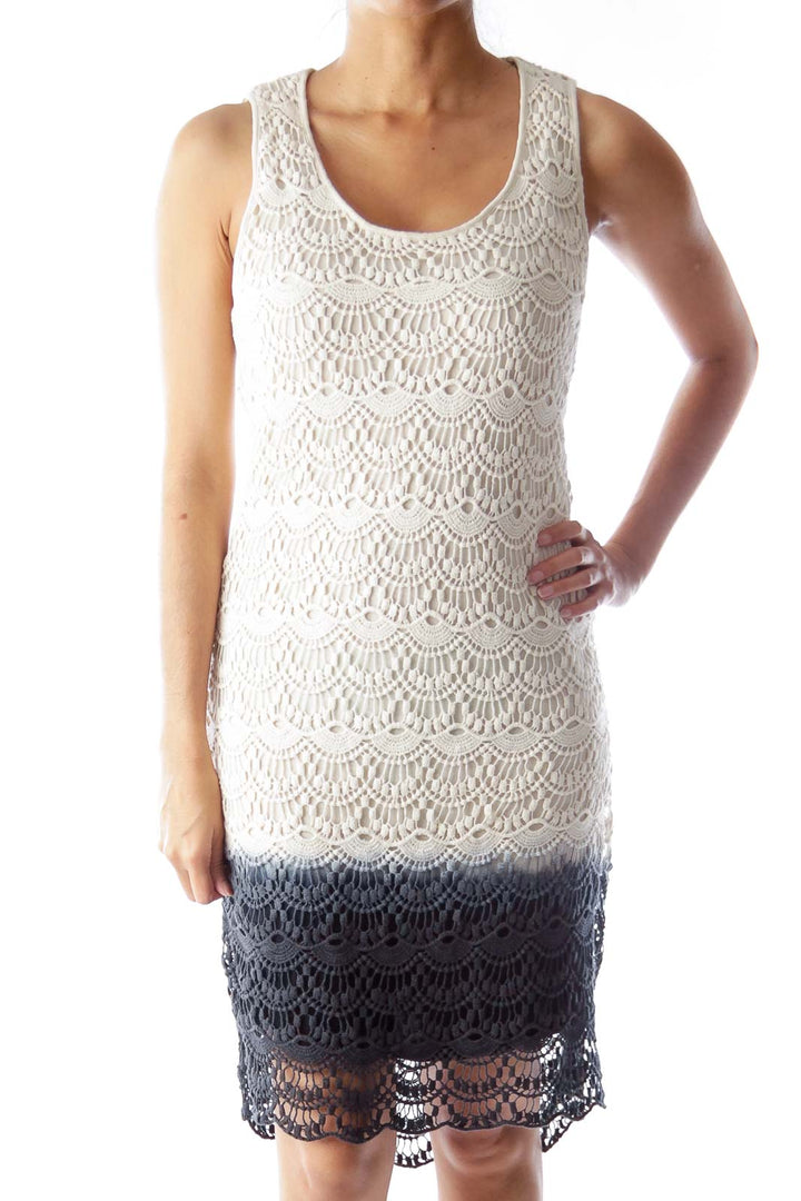 Beige & Blue Faded Crochet Dress