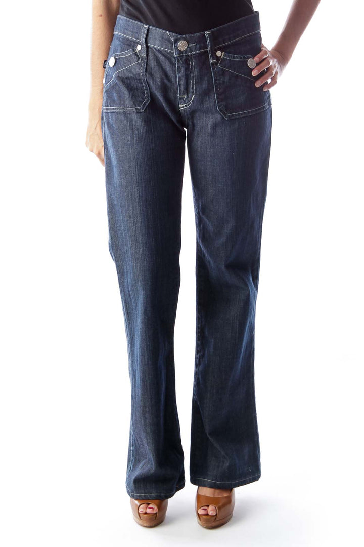 Blue Square Pocket Flare Jeans