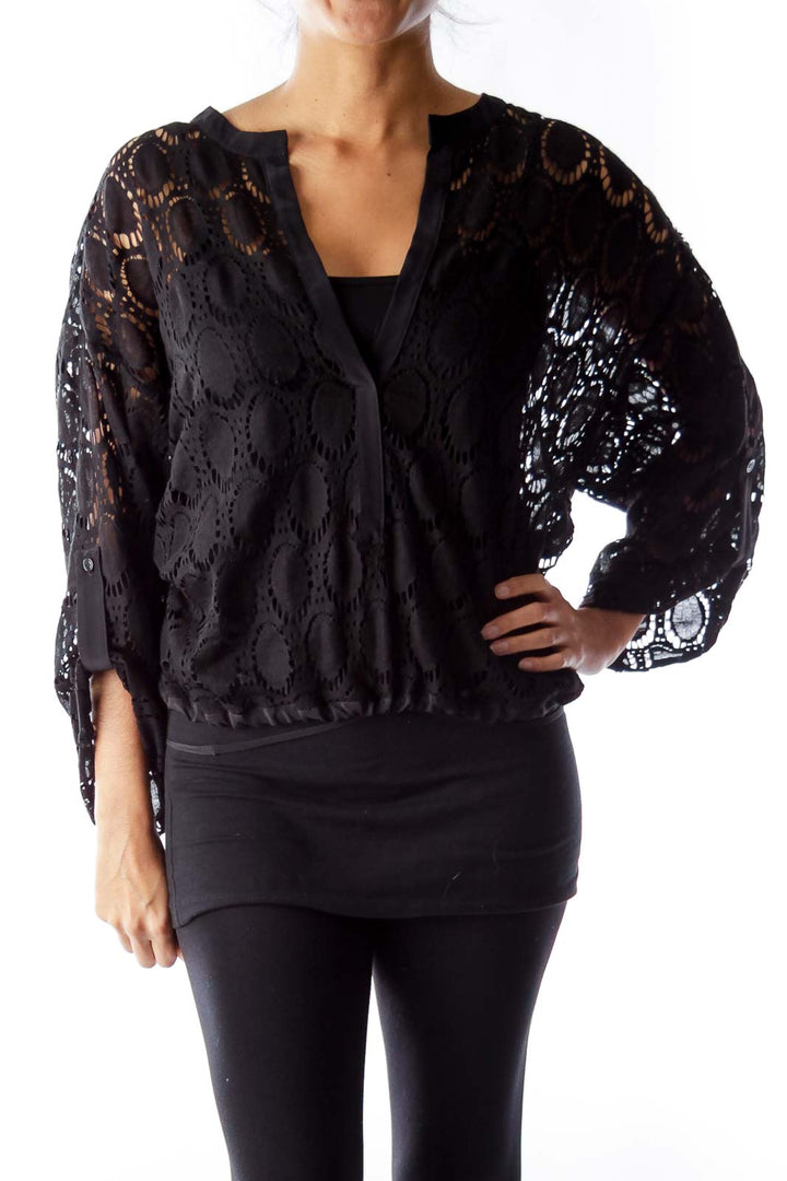 Black Lace Crop Shirt