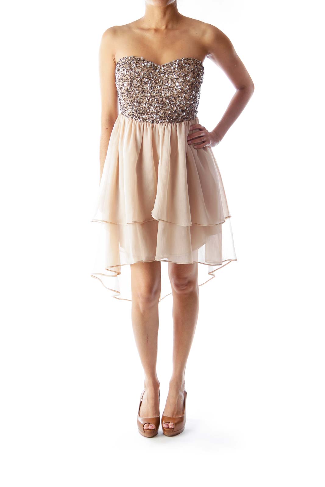 Beige Sequin Mini Dress