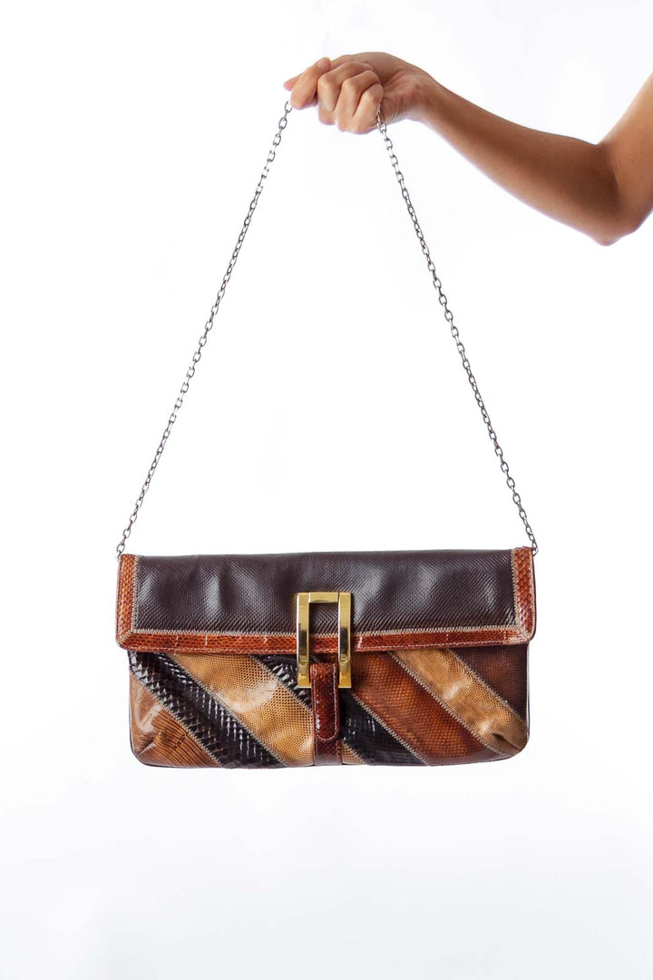 Brown Vintage Snake Skin Clutch