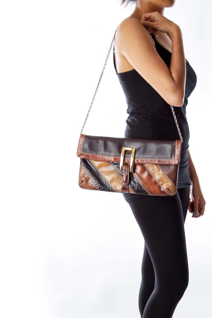 Brown Vintage Snake Skin Clutch