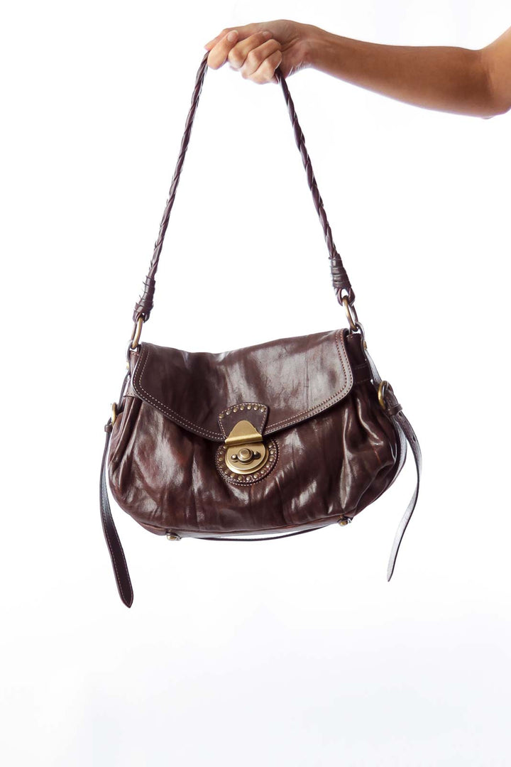 Brown Leather Studded Bag