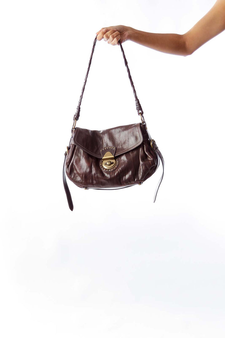 Brown Leather Studded Bag