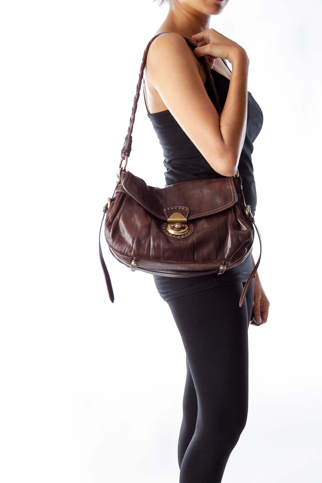 Brown Leather Studded Bag