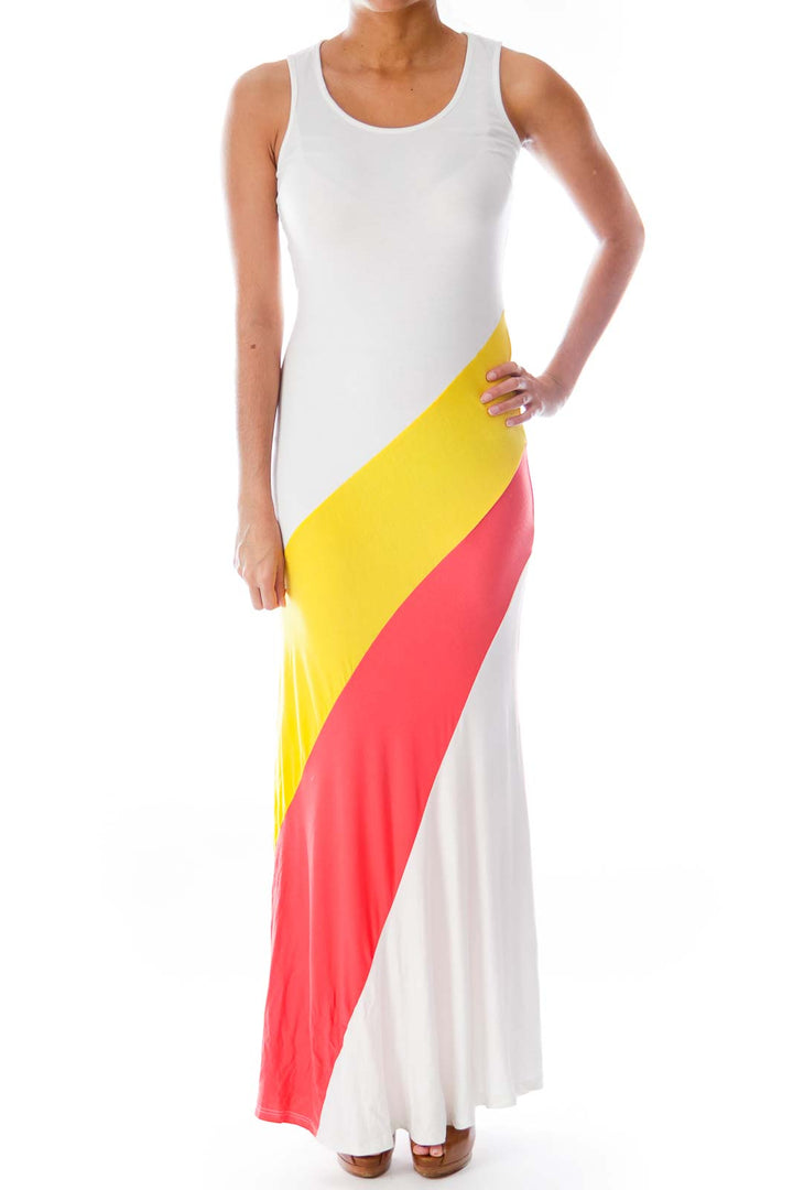 White Color Block Maxi Dress