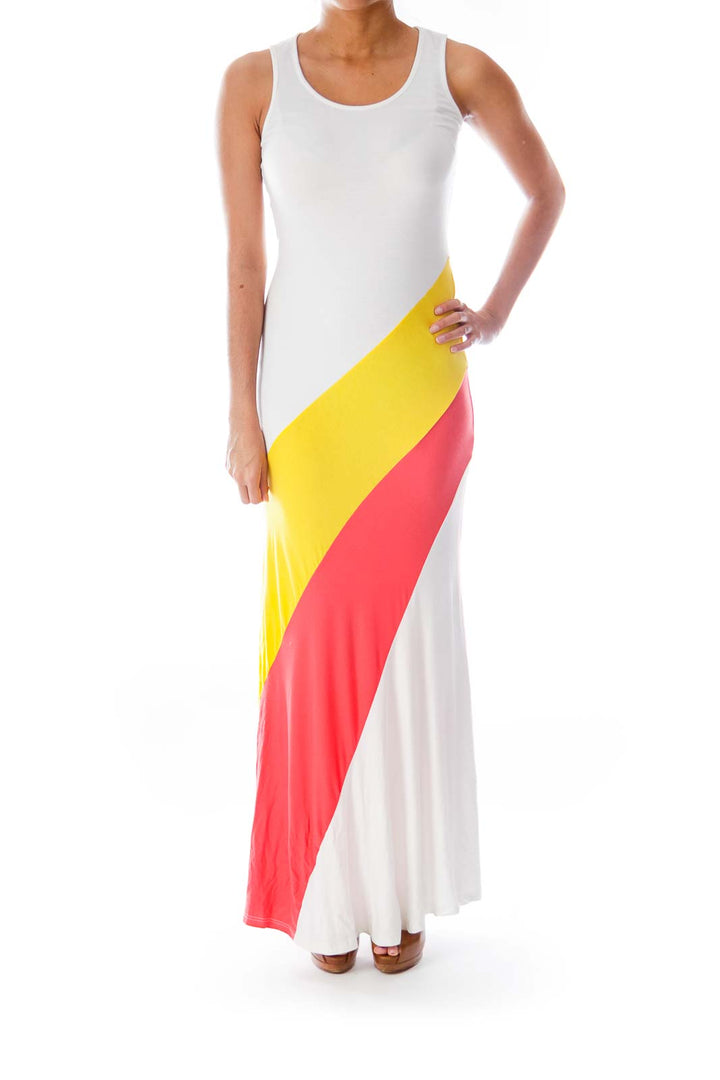 White Color Block Maxi Dress