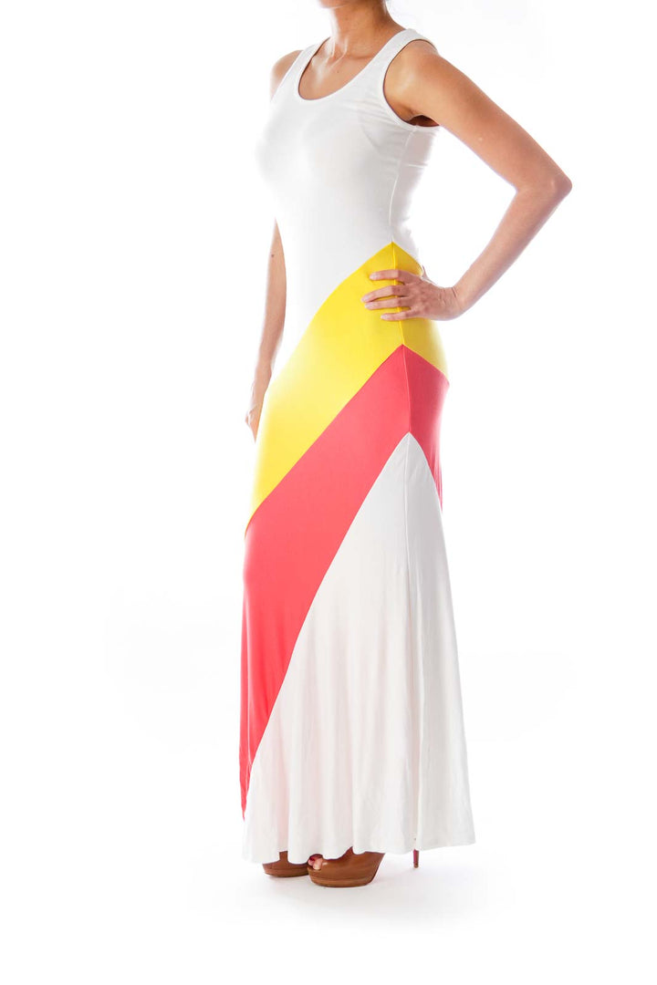 White Color Block Maxi Dress