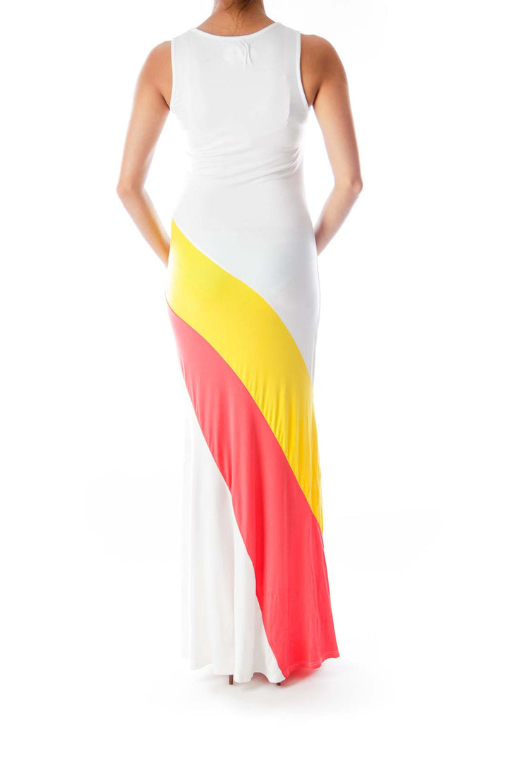 White Color Block Maxi Dress