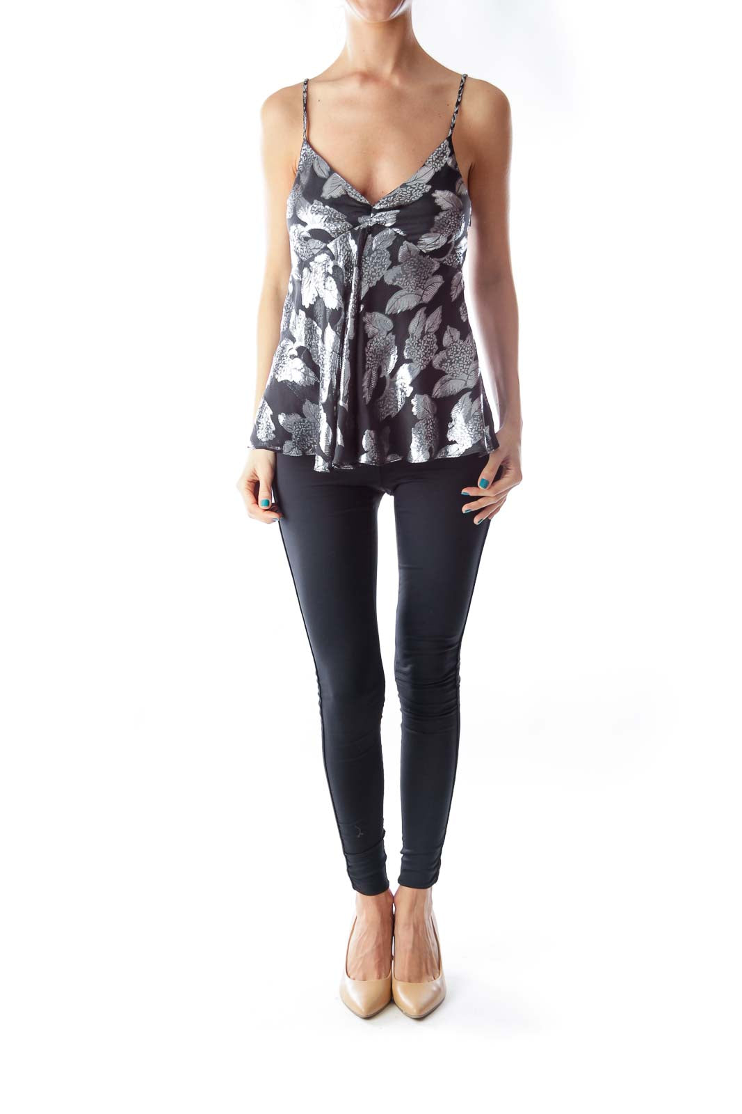 Black Metallic Flower Top