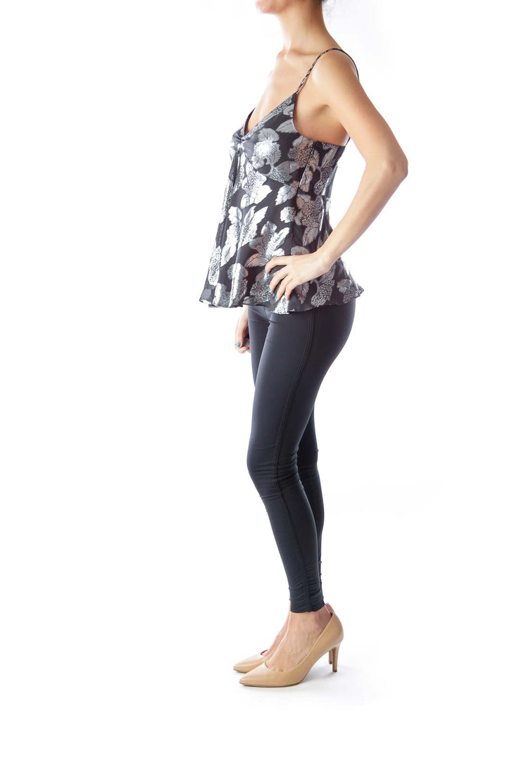 Black Metallic Flower Top