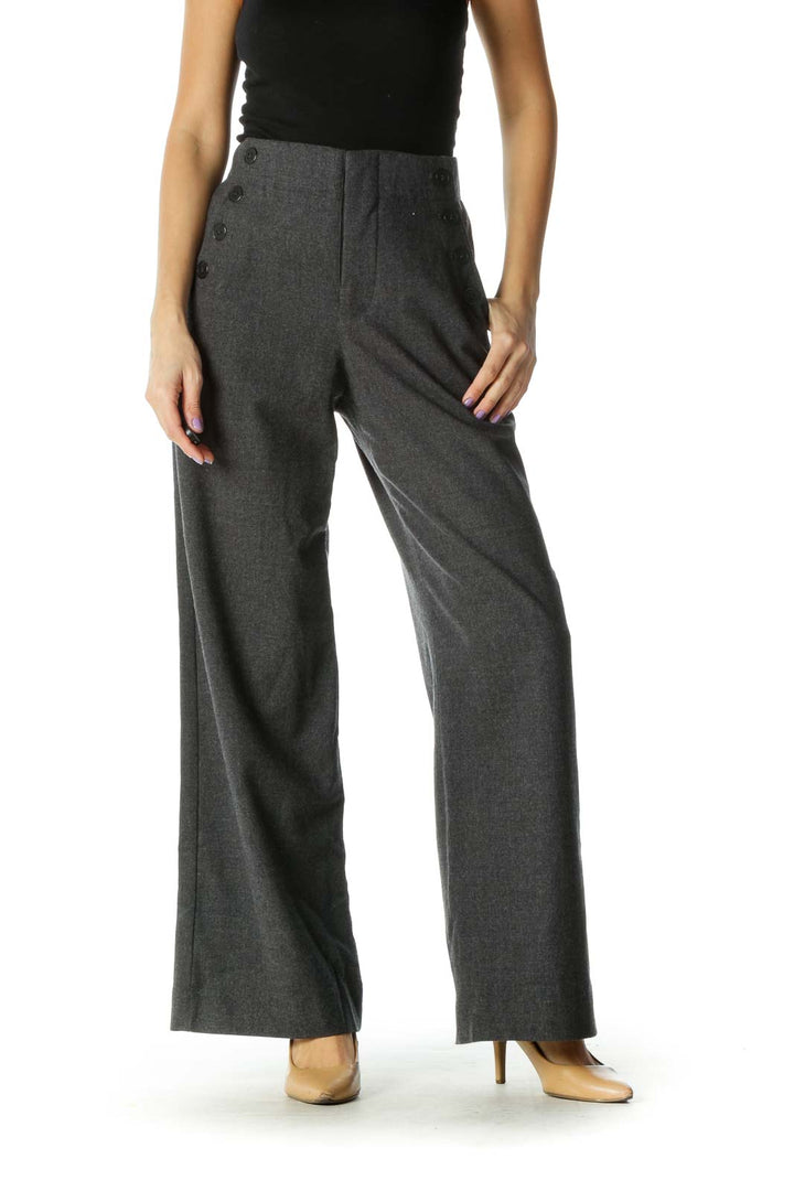 Gray Pocket Button Detail Wide Leg Pants