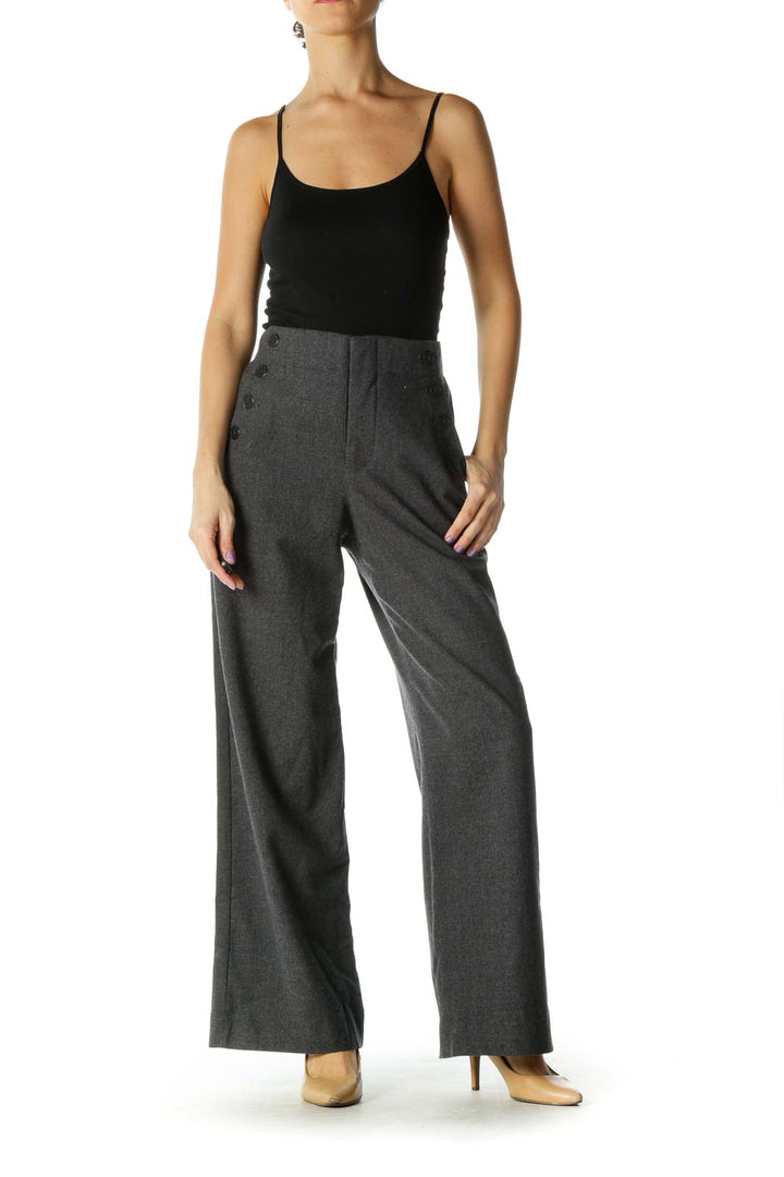 Gray Pocket Button Detail Wide Leg Pants