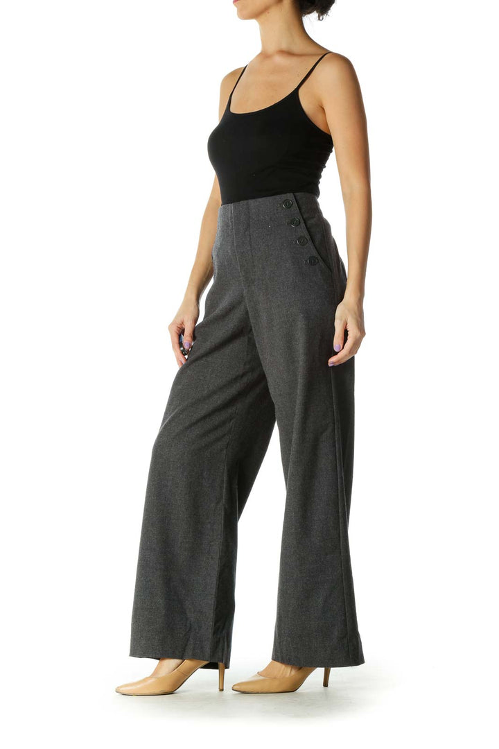 Gray Pocket Button Detail Wide Leg Pants