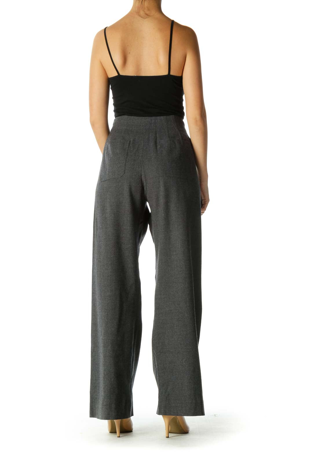 Gray Pocket Button Detail Wide Leg Pants