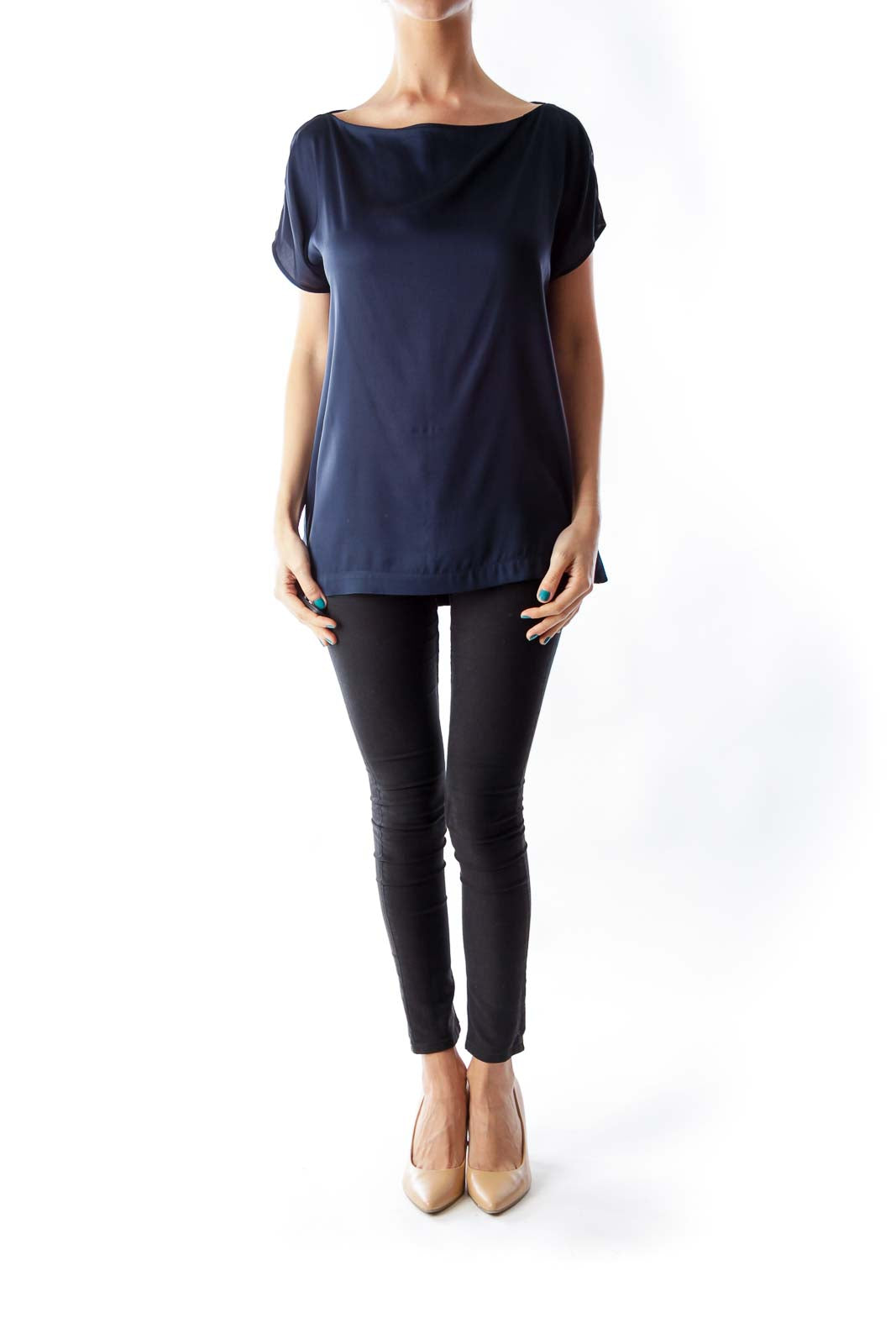 Navy Silk Blouse