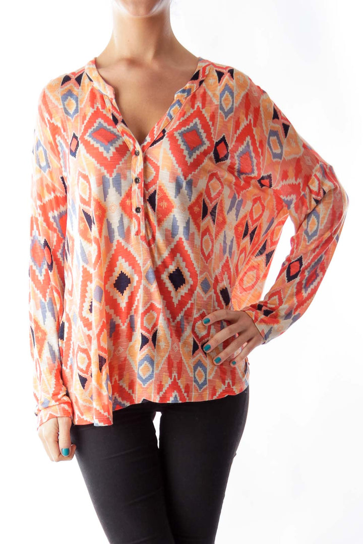 Orange Print Blouse