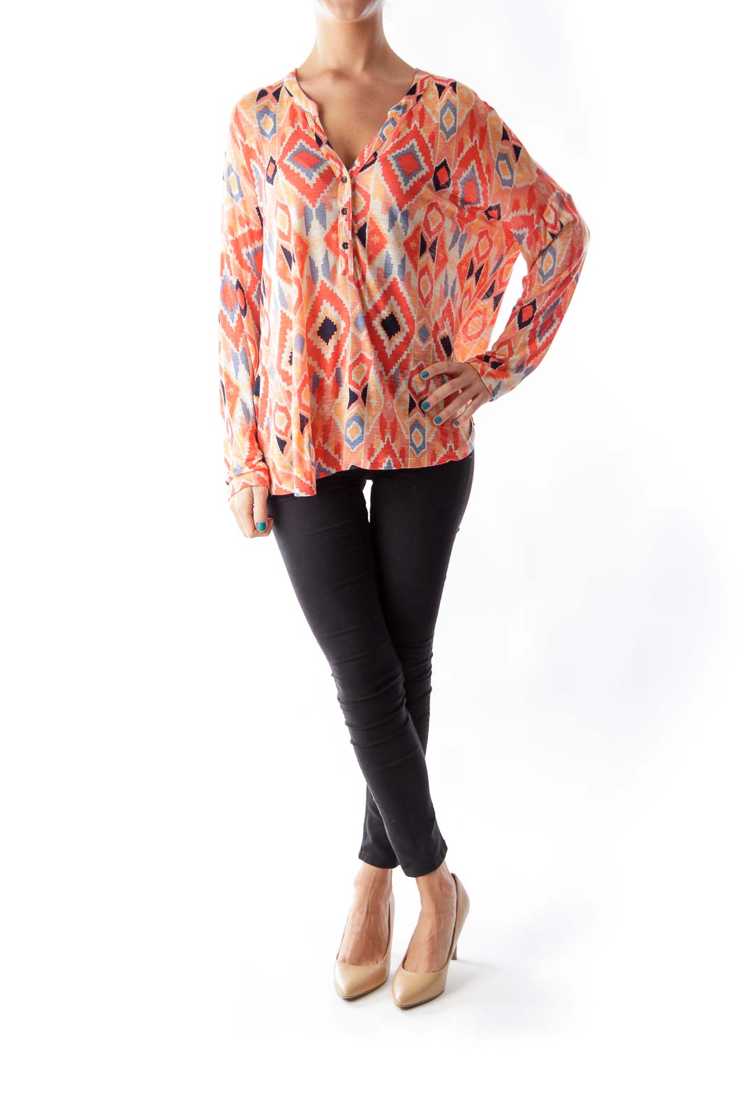 Orange Print Blouse