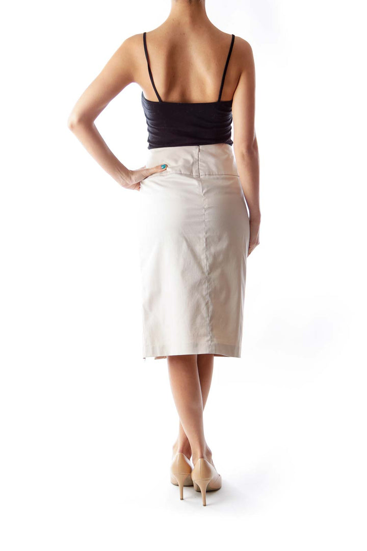 Beige Slit Midi Skirt