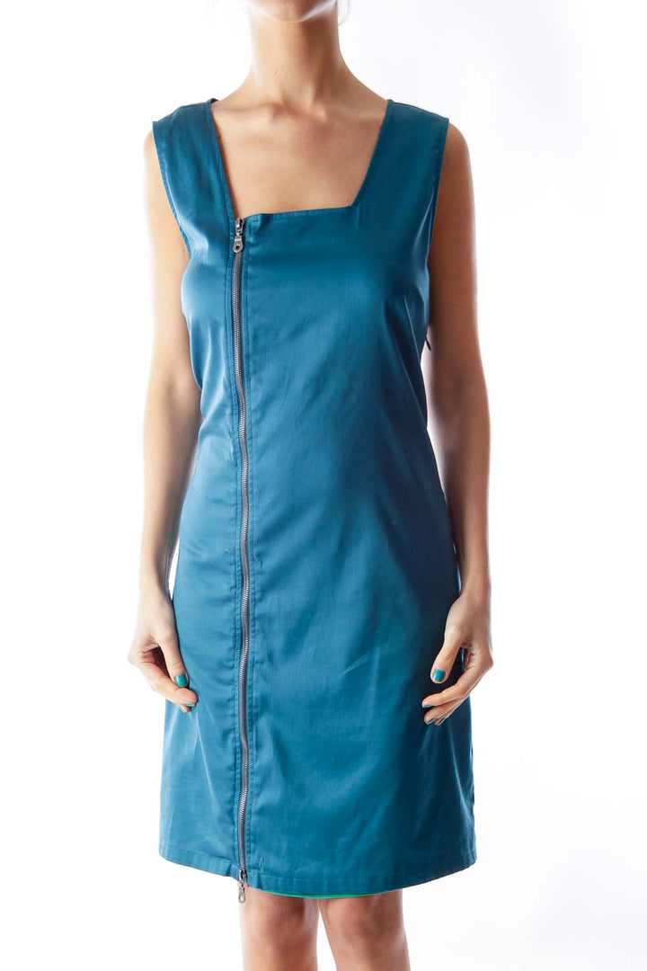 Blue Side Zipper Dress