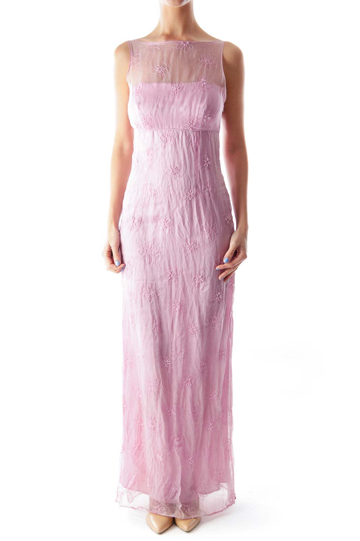 Pink Embroider Maxi Dress