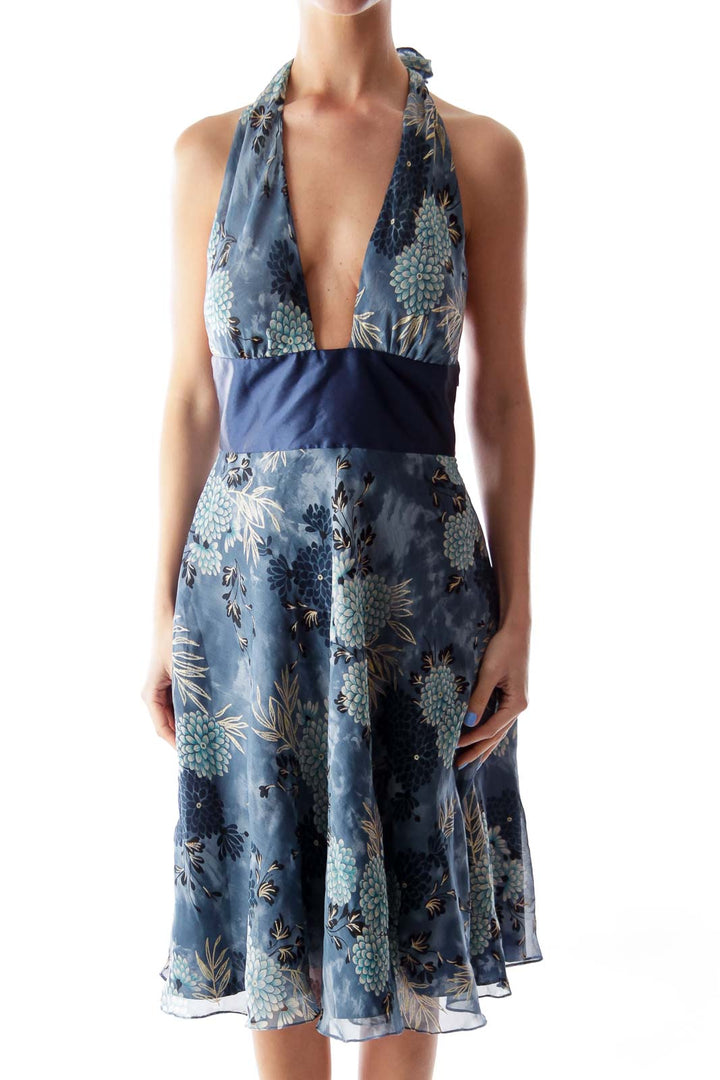 Blue Floral Print Dress