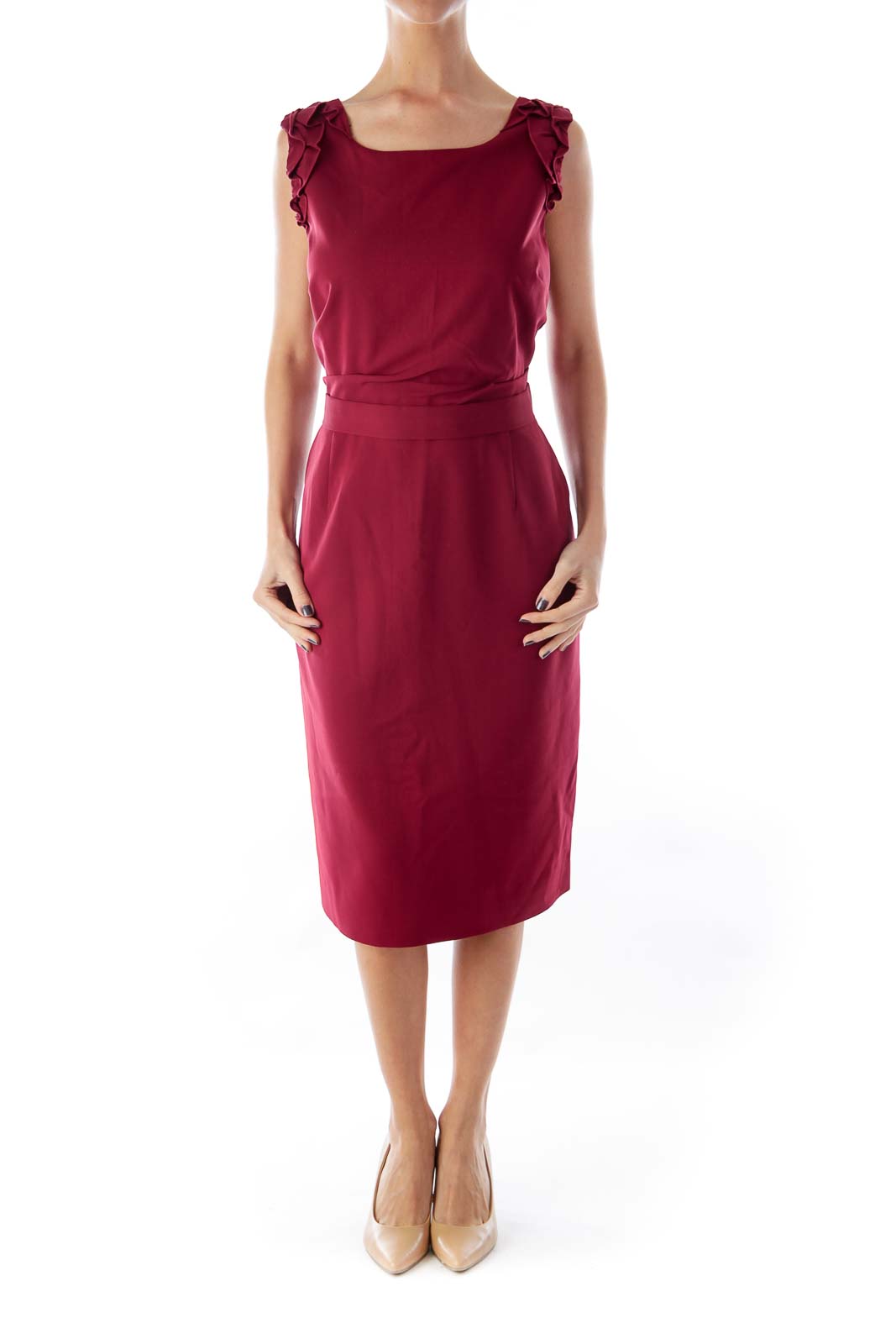 Burgundy Ruffle Shoulder Dress