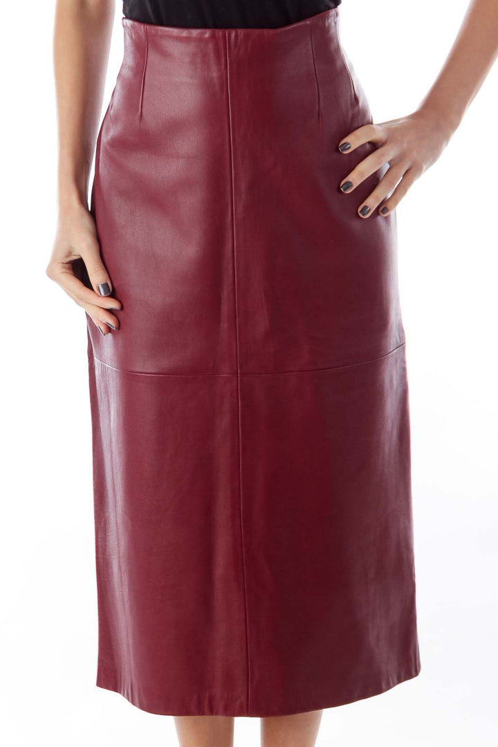 Burgundy Midi Leather Skirt