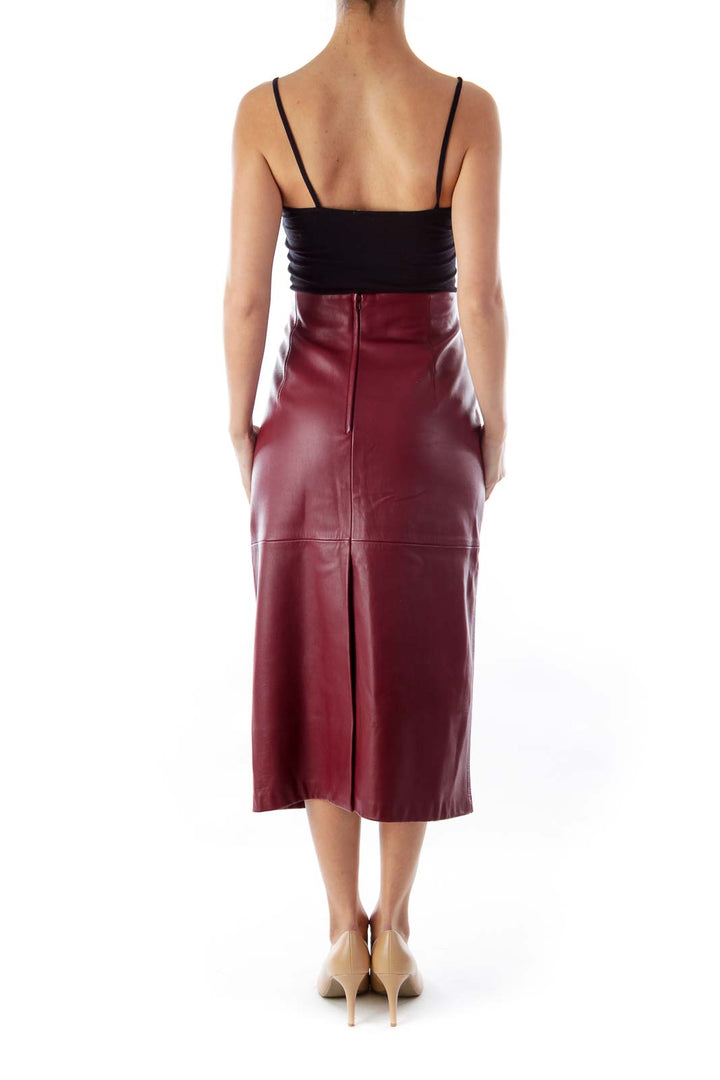 Burgundy Midi Leather Skirt