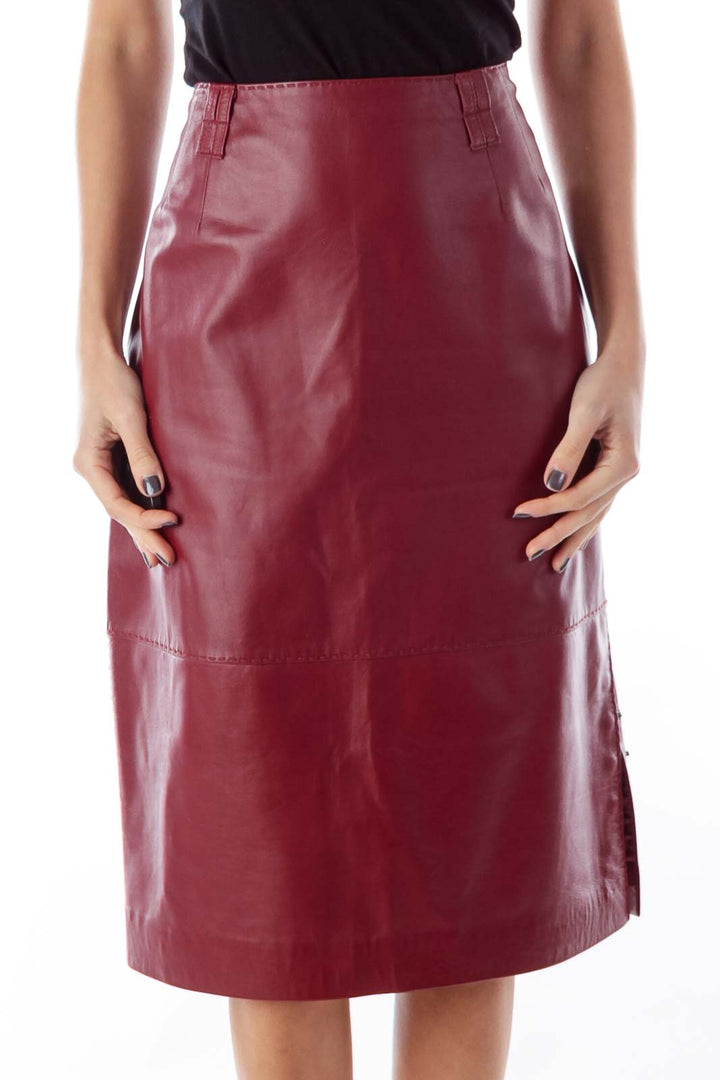 Red Leather Midi Skirt