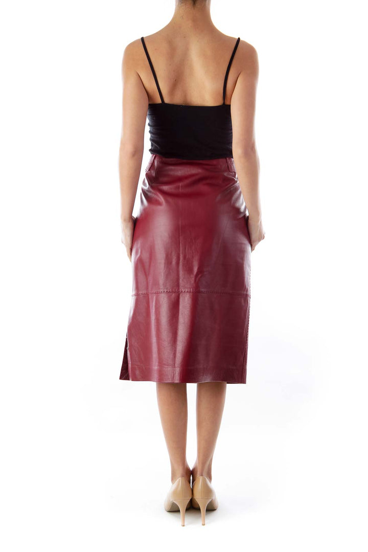 Red Leather Midi Skirt