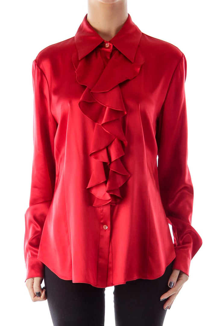 Red Ruffle Silk Blouse