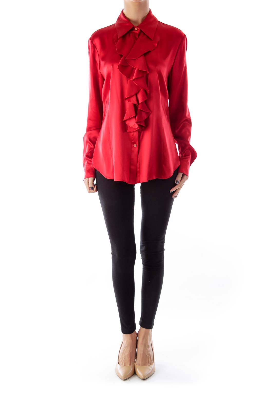 Red Ruffle Silk Blouse