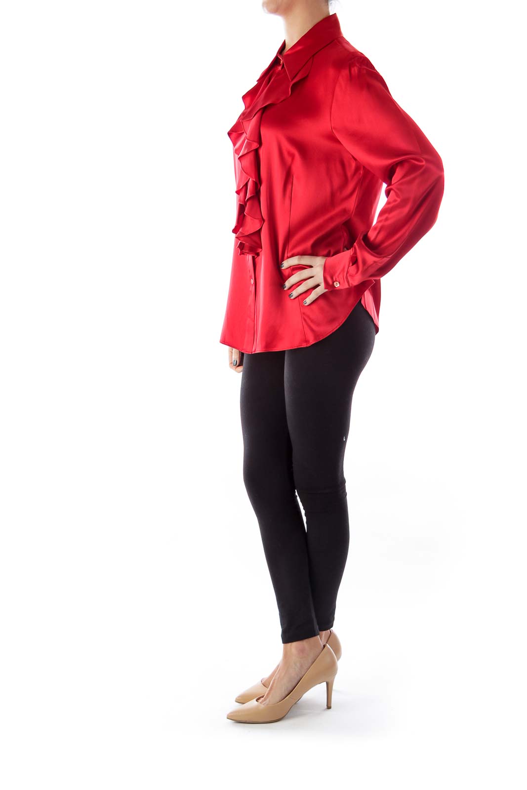 Red Ruffle Silk Blouse