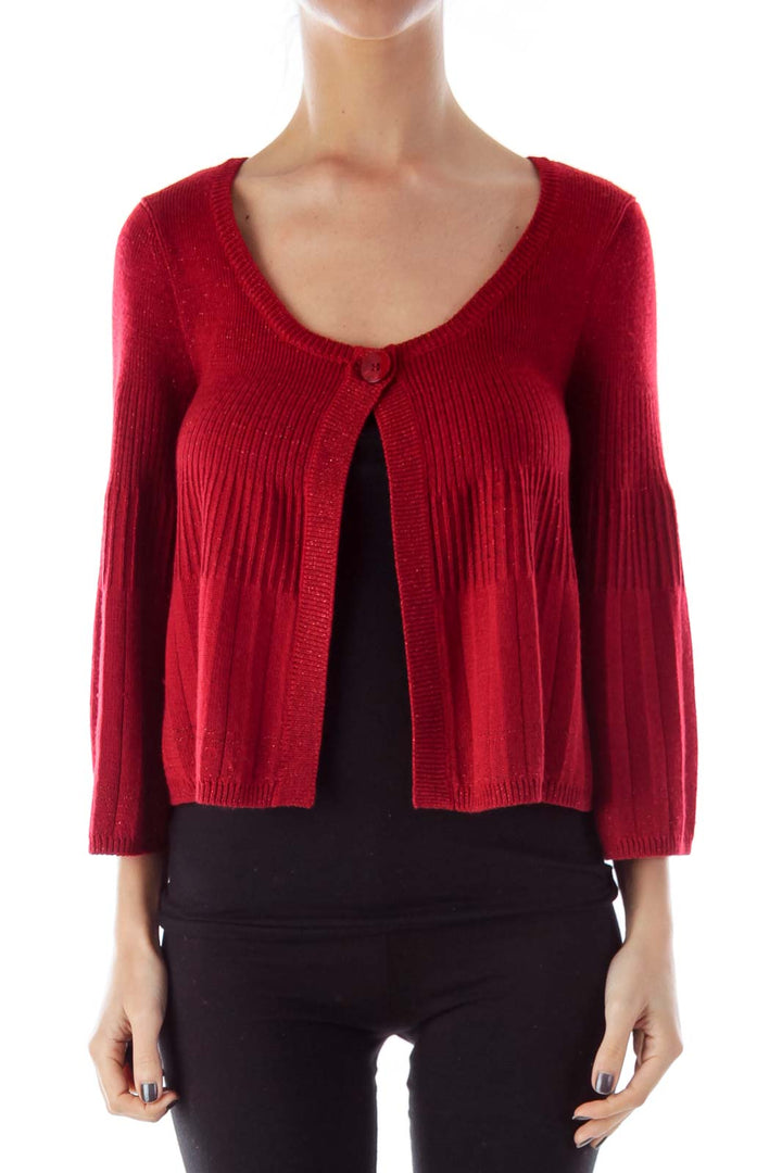 Red Metallic Crop Cardigan