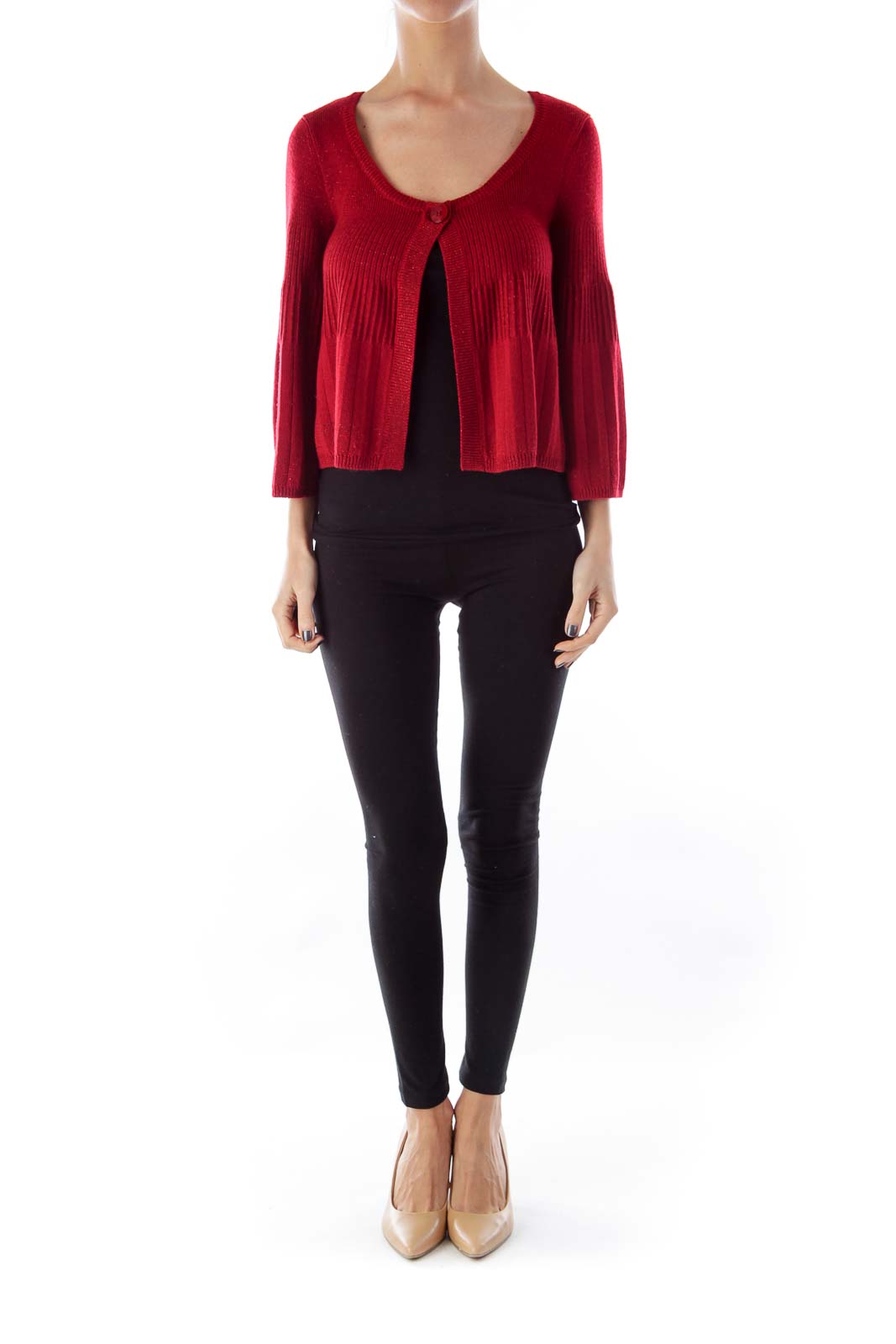 Red Metallic Crop Cardigan