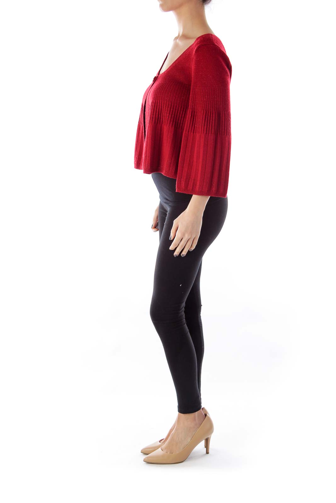 Red Metallic Crop Cardigan