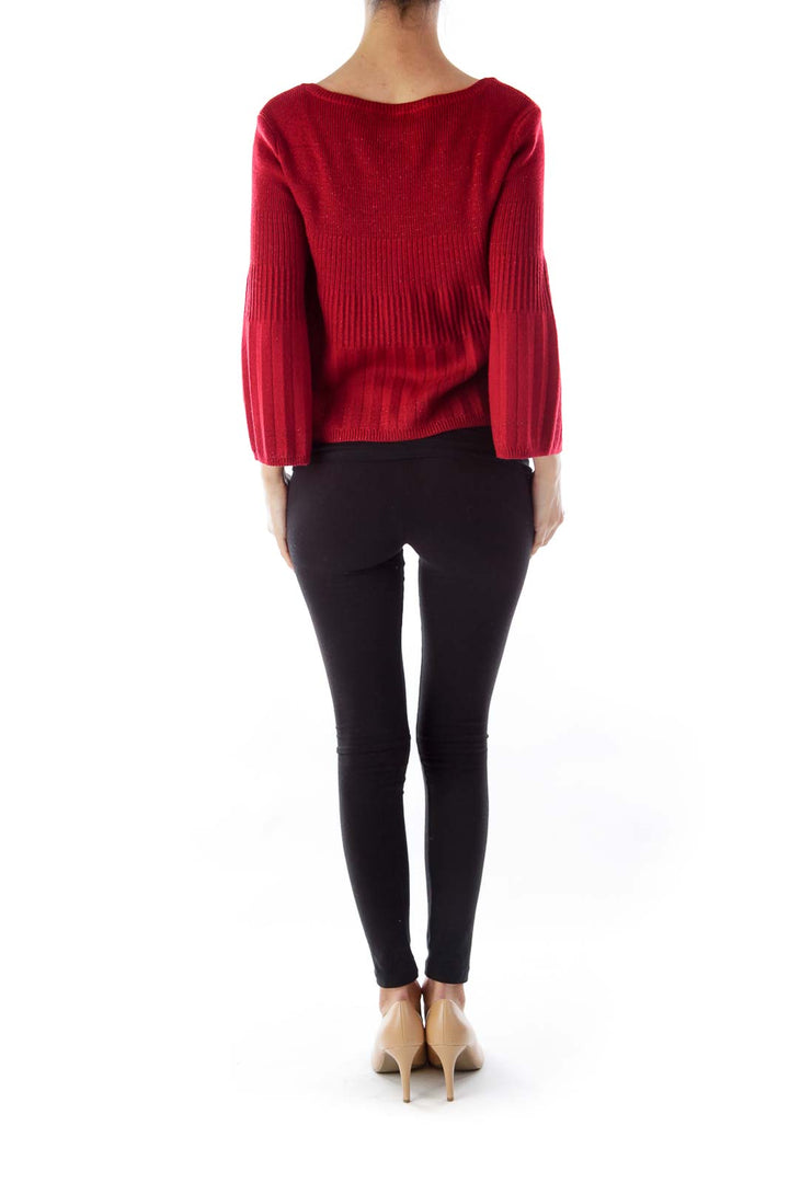 Red Metallic Crop Cardigan