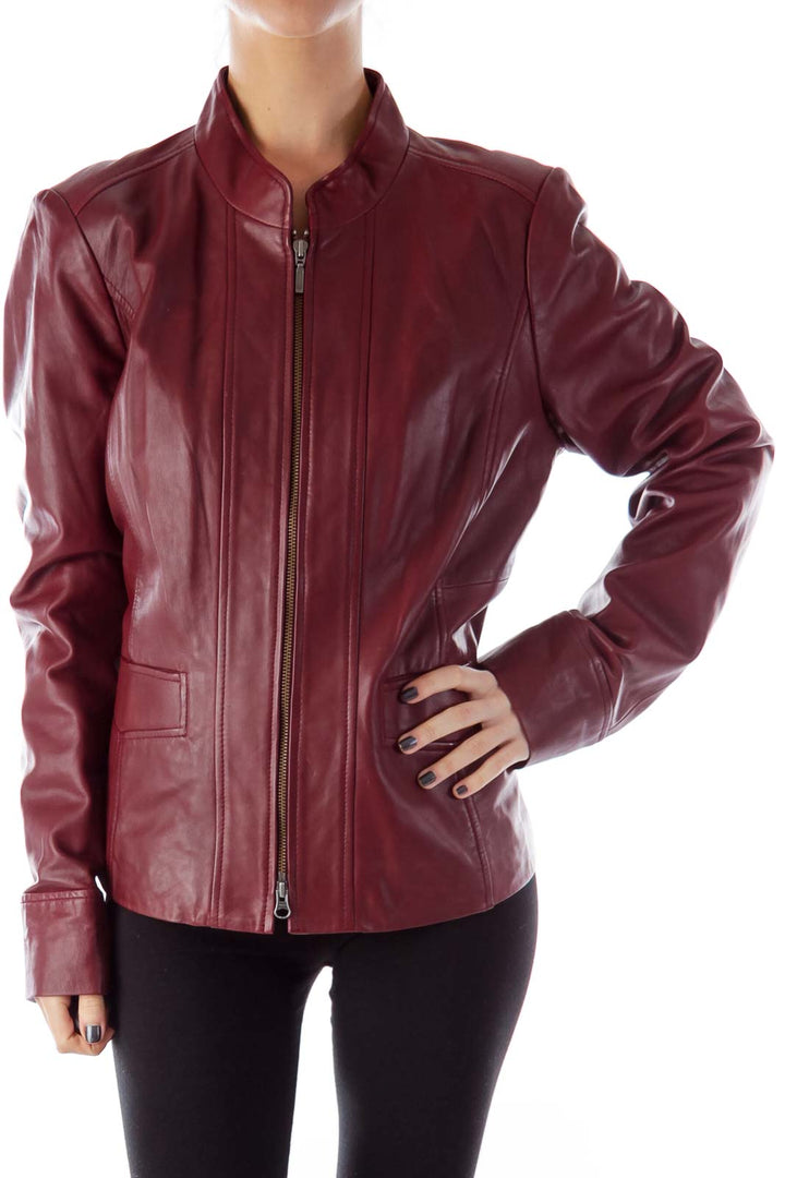 Burgundy Leather Pocket Jacket