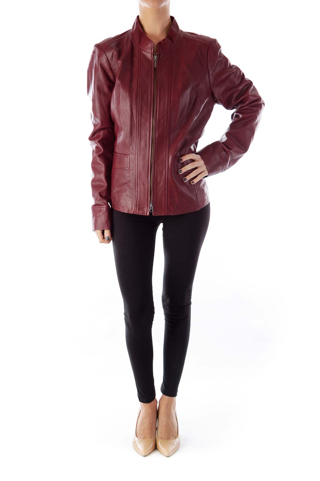 Burgundy Leather Pocket Jacket