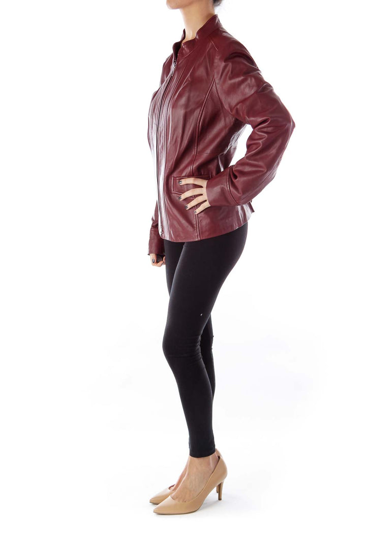 Burgundy Leather Pocket Jacket