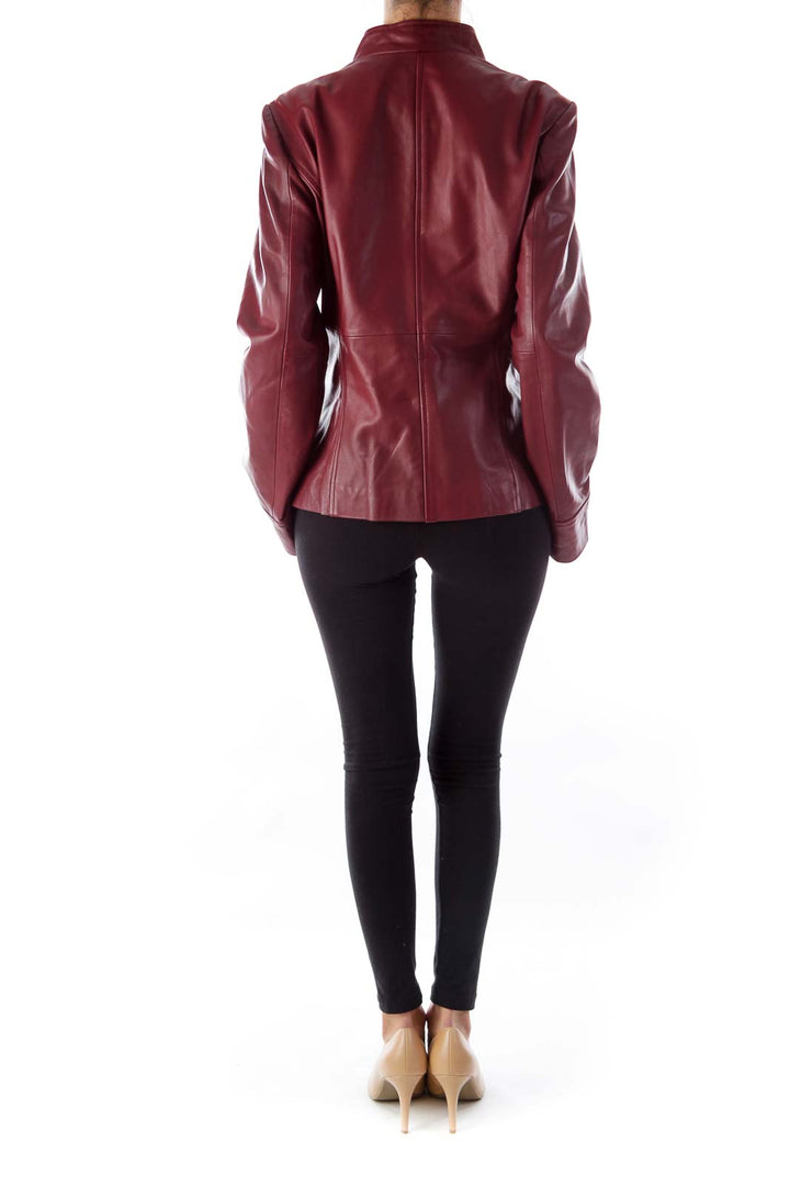 Burgundy Leather Pocket Jacket