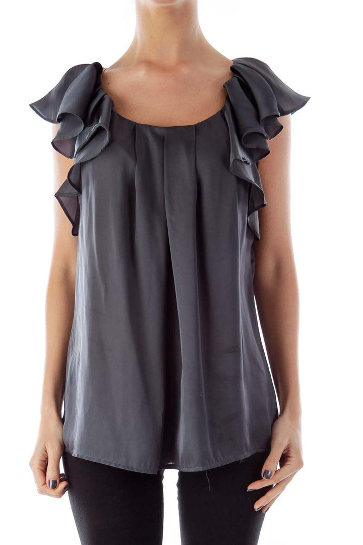 Gray Ruffle Top