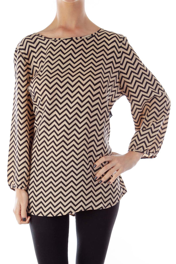 Beige & Black Chevron Blouse