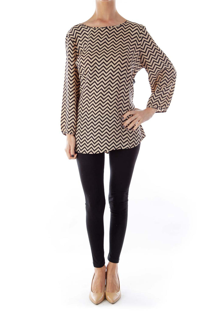 Beige & Black Chevron Blouse