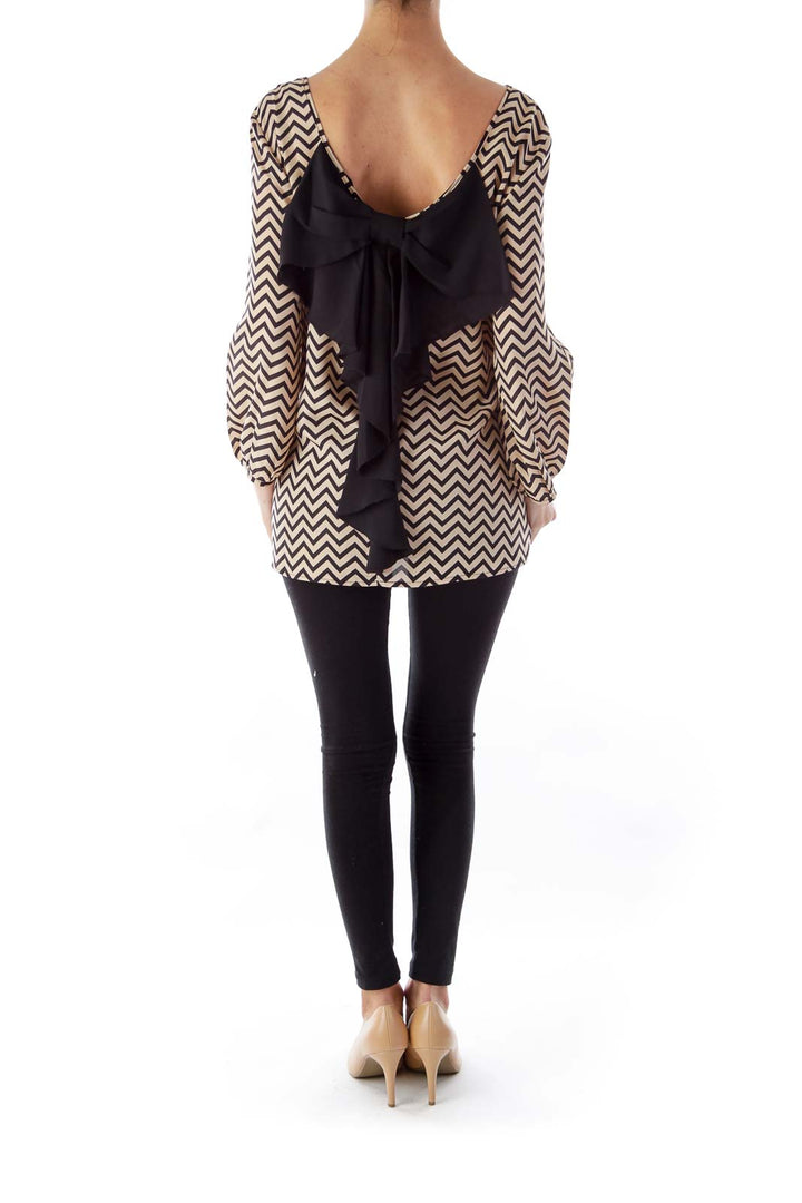 Beige & Black Chevron Blouse