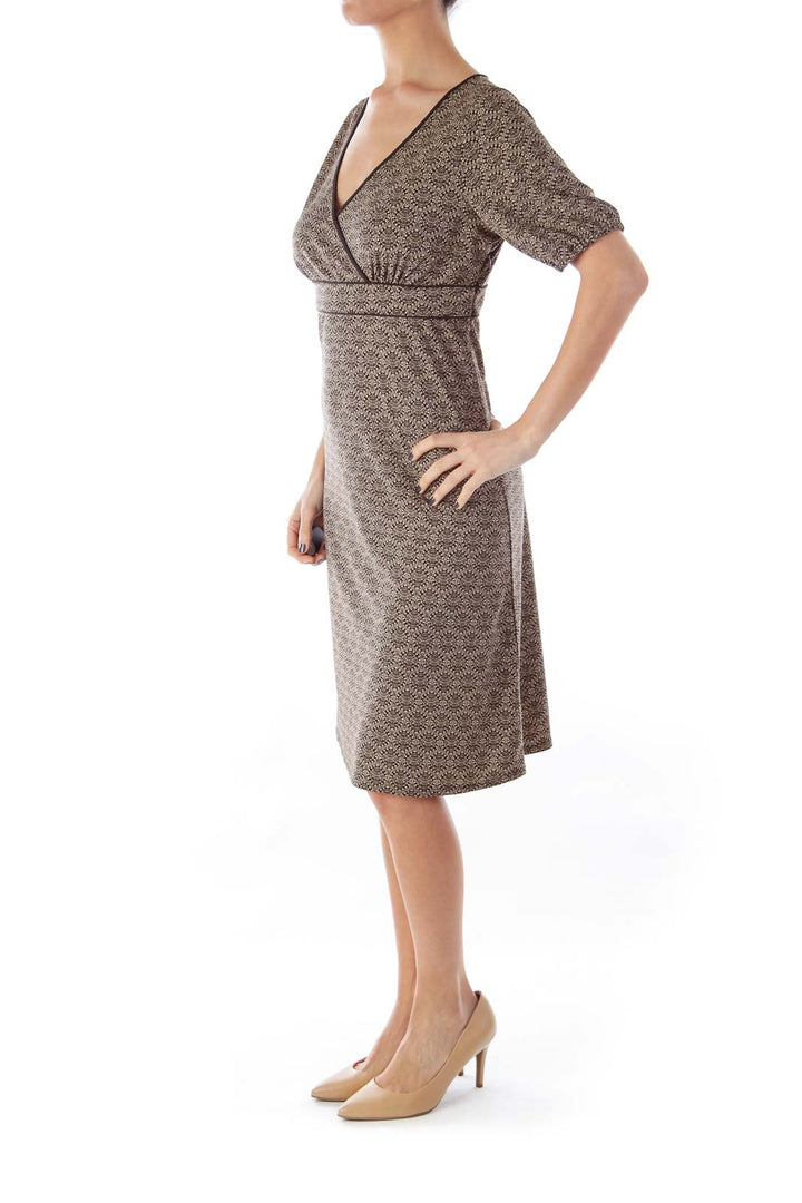 Black & Beige Print Wrap Dress