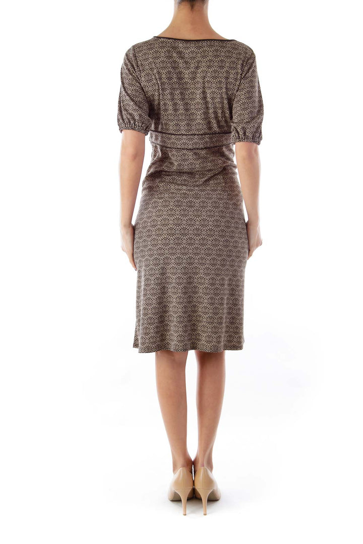 Black & Beige Print Wrap Dress