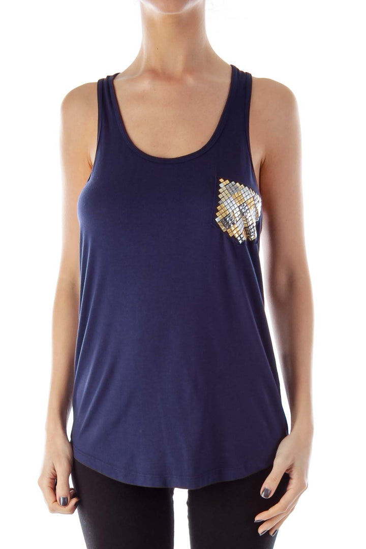 Navy Sequin Pocket Top